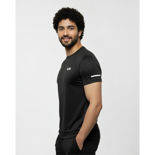 Foundation gym tee in Noir – black premium activewear t-shirt from VYBE Studios